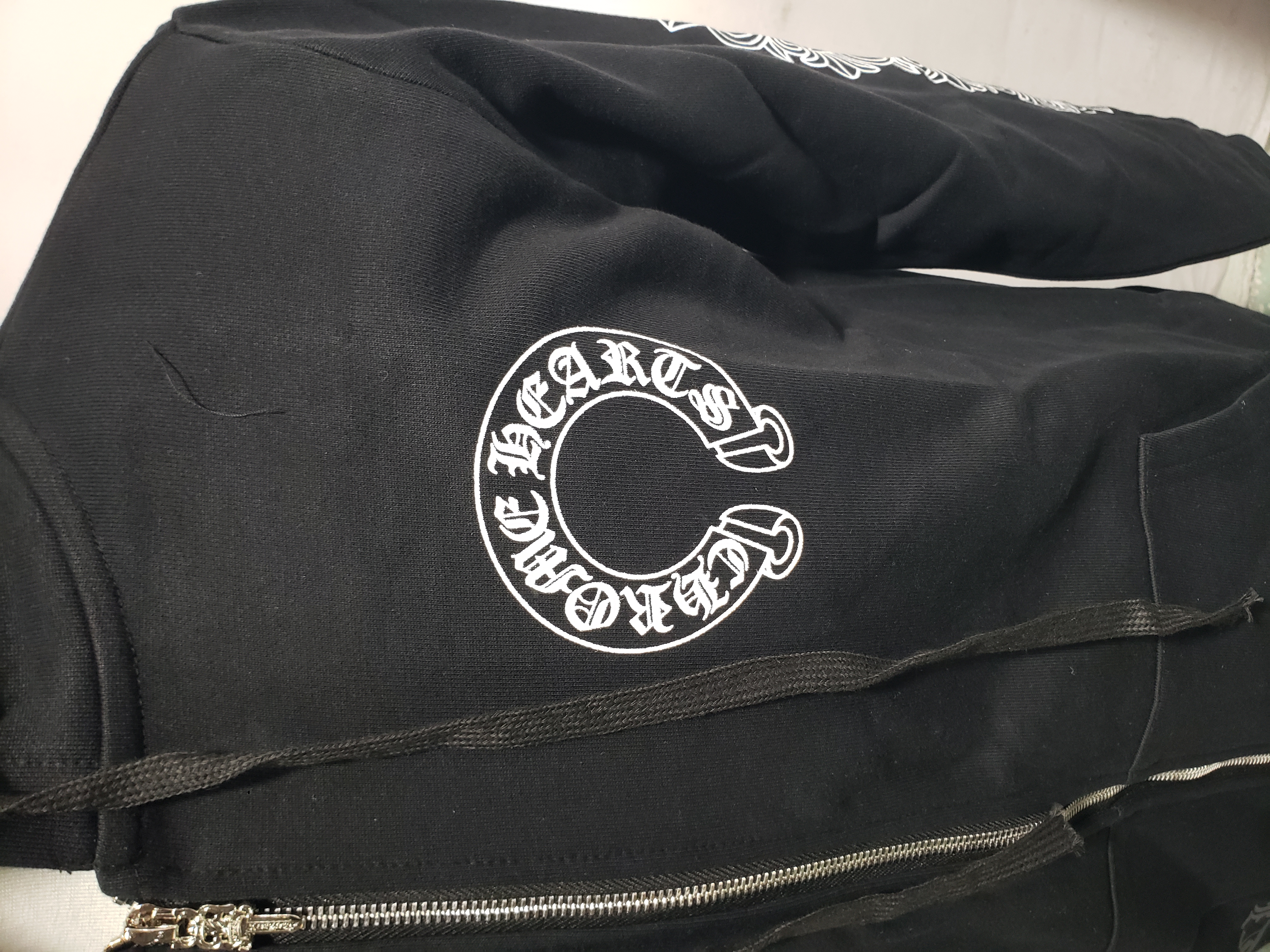 Chrome Hearts Horseshoe Floral Cross-Sleeve Zip Up Hoodie Black/White