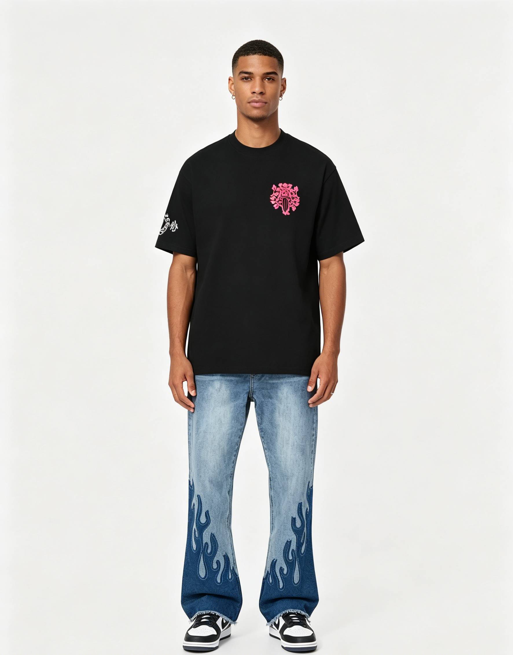 Chrome Hearts T-shirt 2204 and GALLERY DEPT. Denim patchwork flared jeans G88 Suit