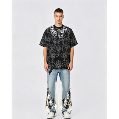 Chrome Hearts T-shirt 2251 and GALLERY DEPT Denim patchwork jeans GA004 Suit 01