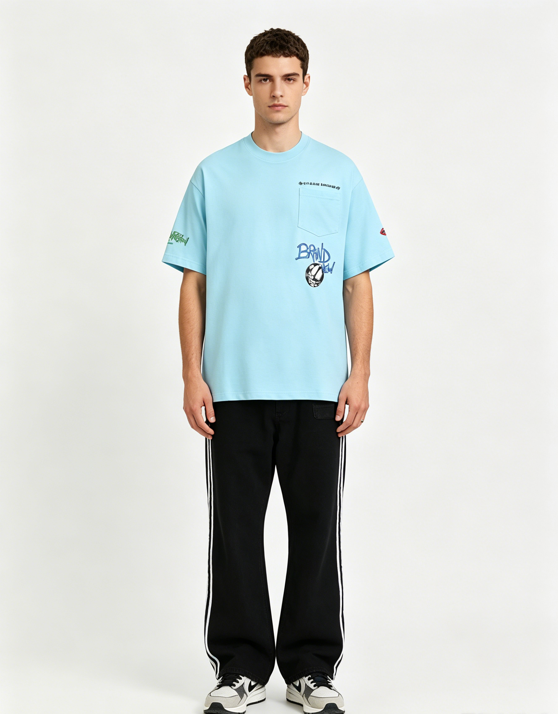 Chrome Hearts T-shirt Blue 2220 and GALLERY DEPT white jeans G78 Suit