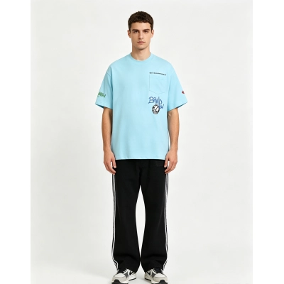 Chrome Hearts T-shirt Blue 2220 and GALLERY DEPT white jeans G78 Suit 01