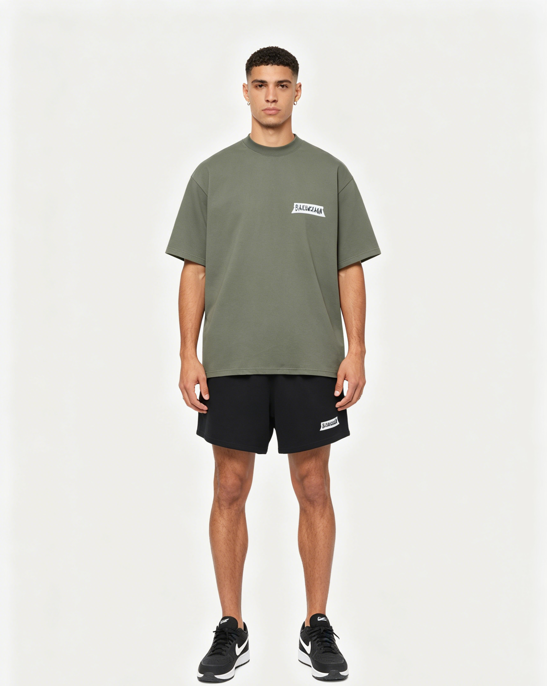 Balenciaga 26ss Tape Label T-Shirt and 26SS Tape Letter Waist Leisure Shorts Suit