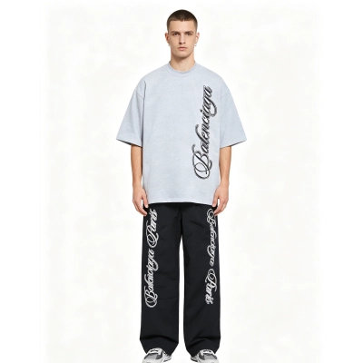 Balenciaga Calligraphy Embroidered T-Shirt h17016 and 26SS sport pants h23016 Suit 01