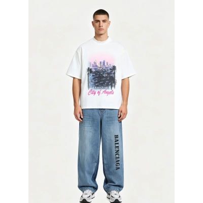 Balenciaga Distressed T-Shirt h18016 and 24SS Floral Denim Pants h31017 Suit 01