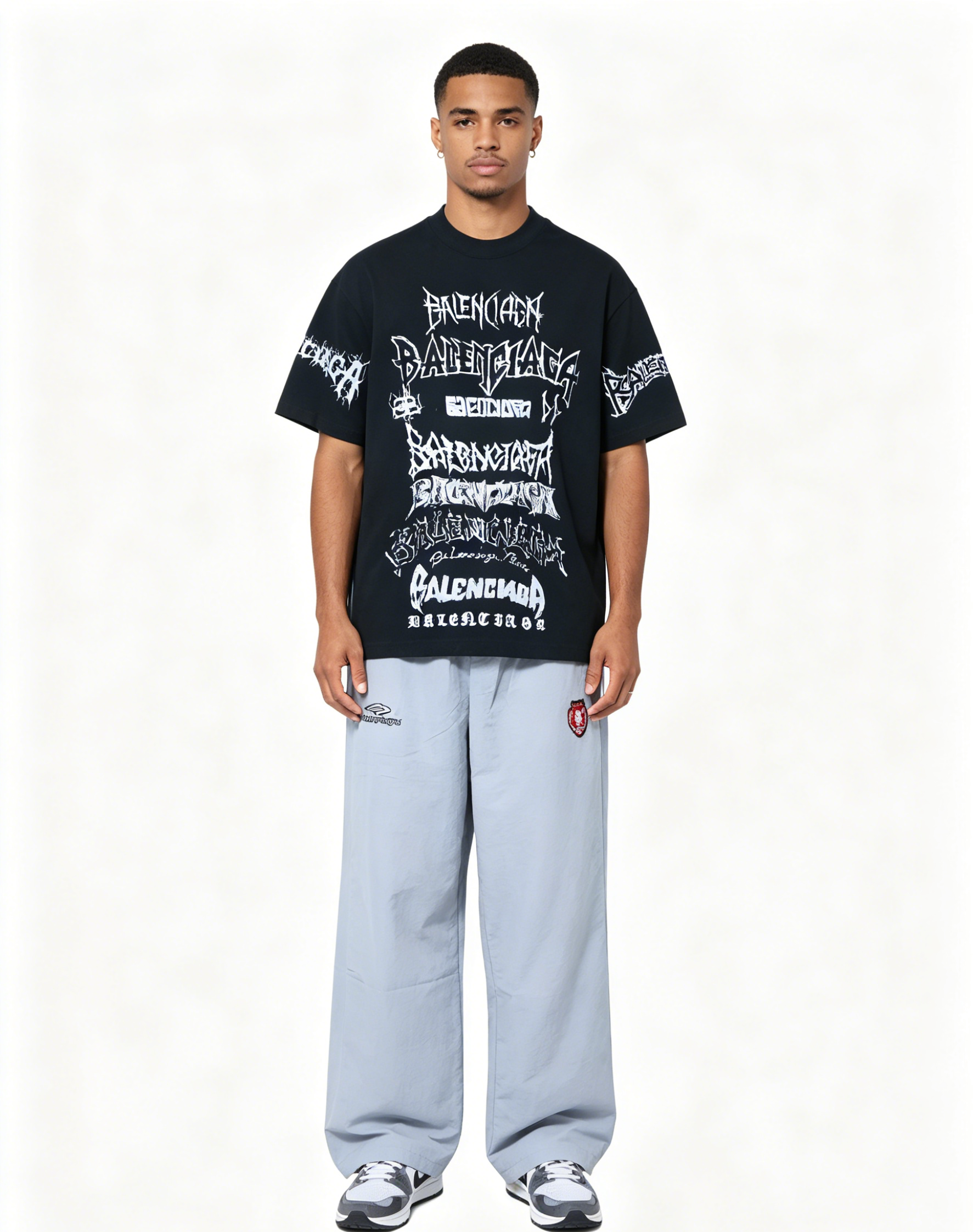 Balenciaga graffiti T-shirt h16016 and 26SS 3M Manchester sportswear pants h25017 Suit