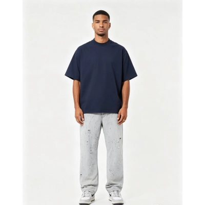 Balenciaga Red masking tape letters T-shirt and large destructive blade-cut jeans Suit 02