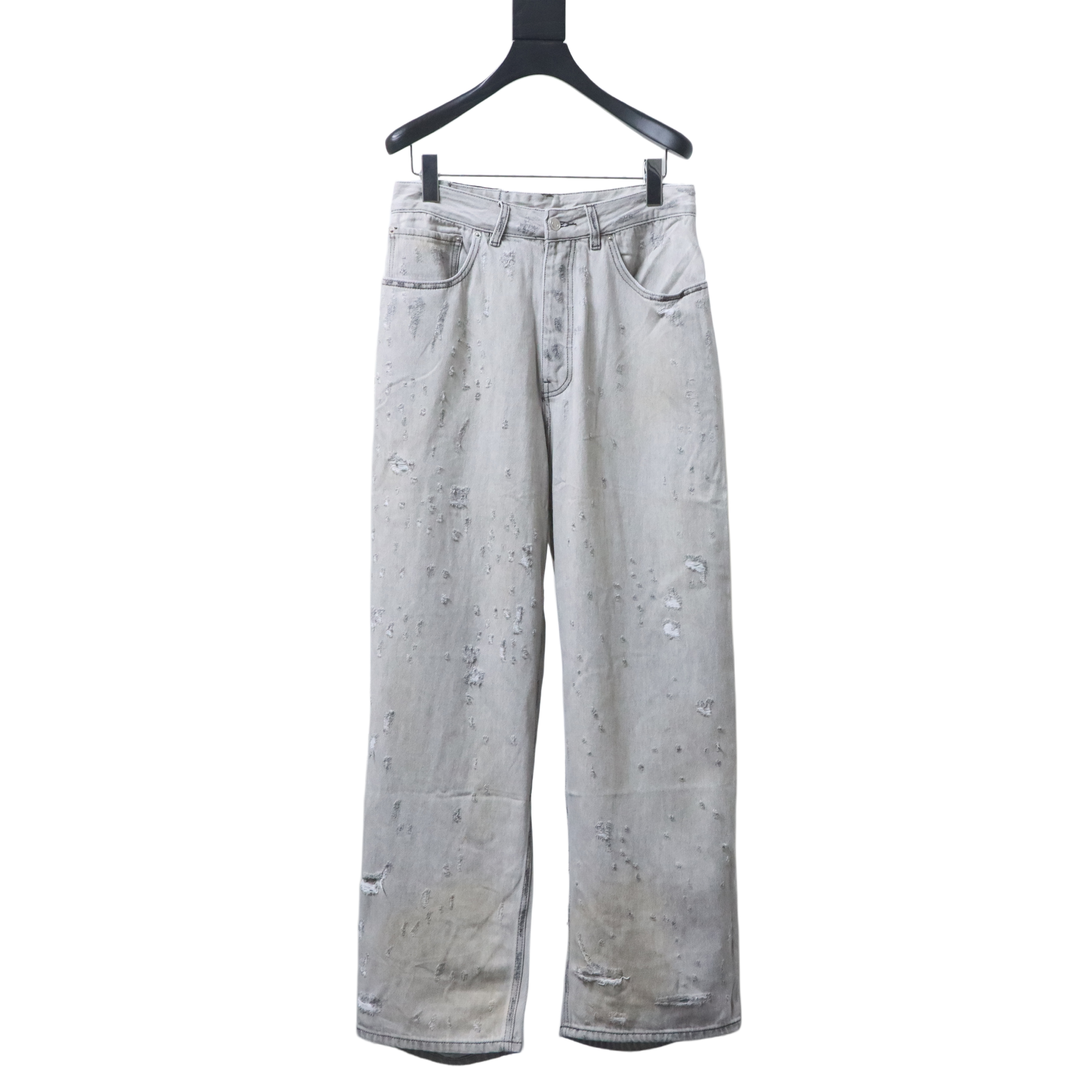Balenciaga Red masking tape letters T-shirt and large destructive blade-cut jeans Suit