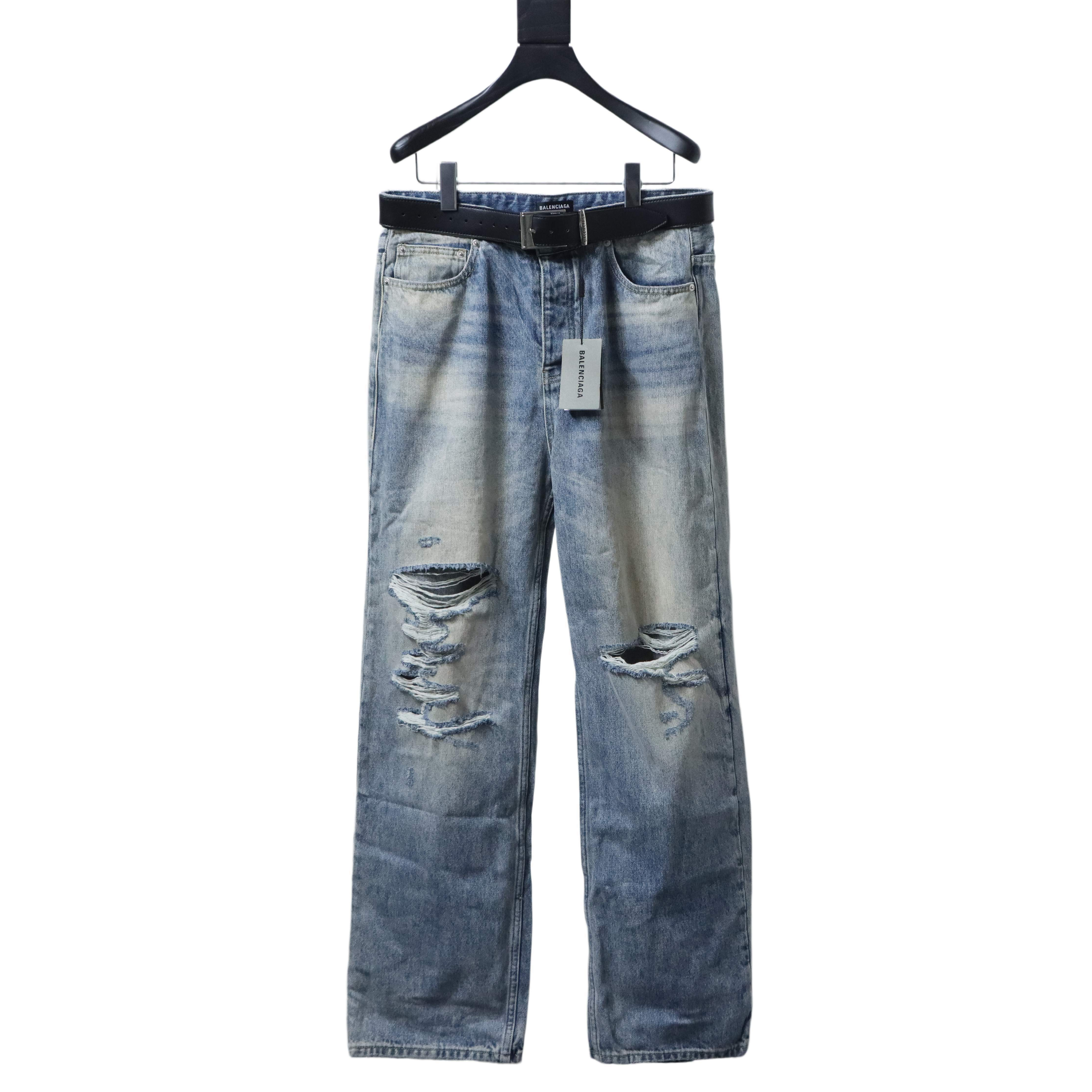 Balenciaga Ripped T-Shirt h14016 and 25ss Stone Washed Jeans h34017 Suit