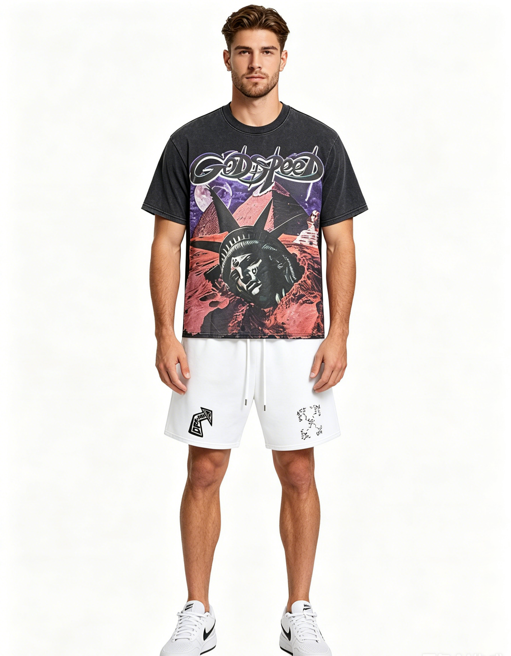 Godspeed T-Shirt Washed 1168 and OFF-WHITE Cotton Shorts 1027 Suit