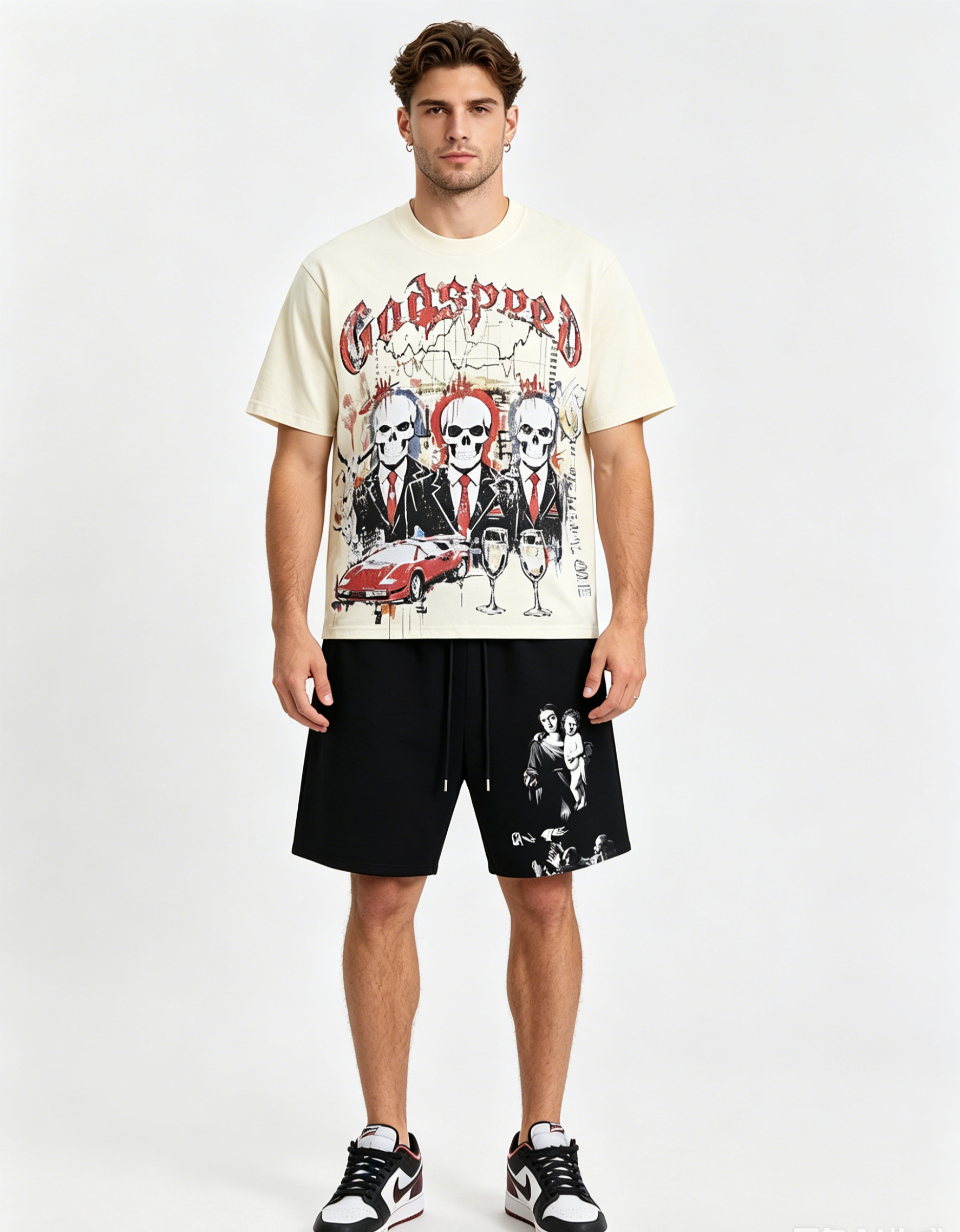 Godspeed T-Shirt Washed 3179 and OFF-WHITE Cotton Shorts 1177 Suit