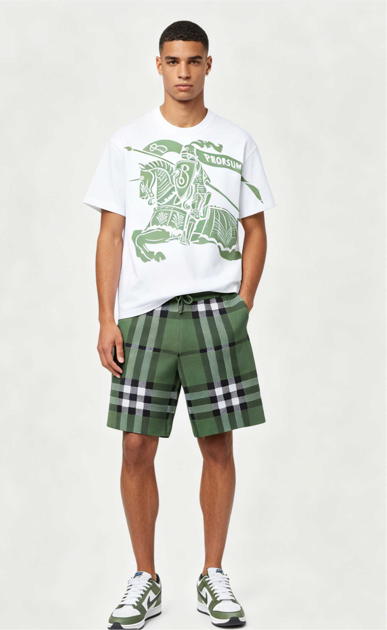 Burberry T-shirt 26ss Knight print and Large check knit Shorts Suit
