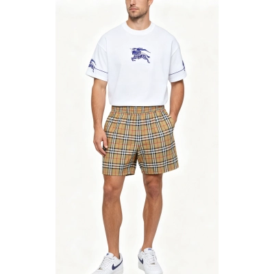 Burberry T-shirt 26ss Warrior embroidery and Plaid Beach Shorts Suit 01
