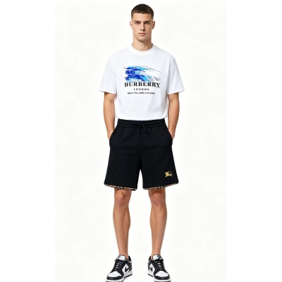 Burberry T-shirt Warhorse Print and Plaid Warhorse Embroidery Shorts Suit 01