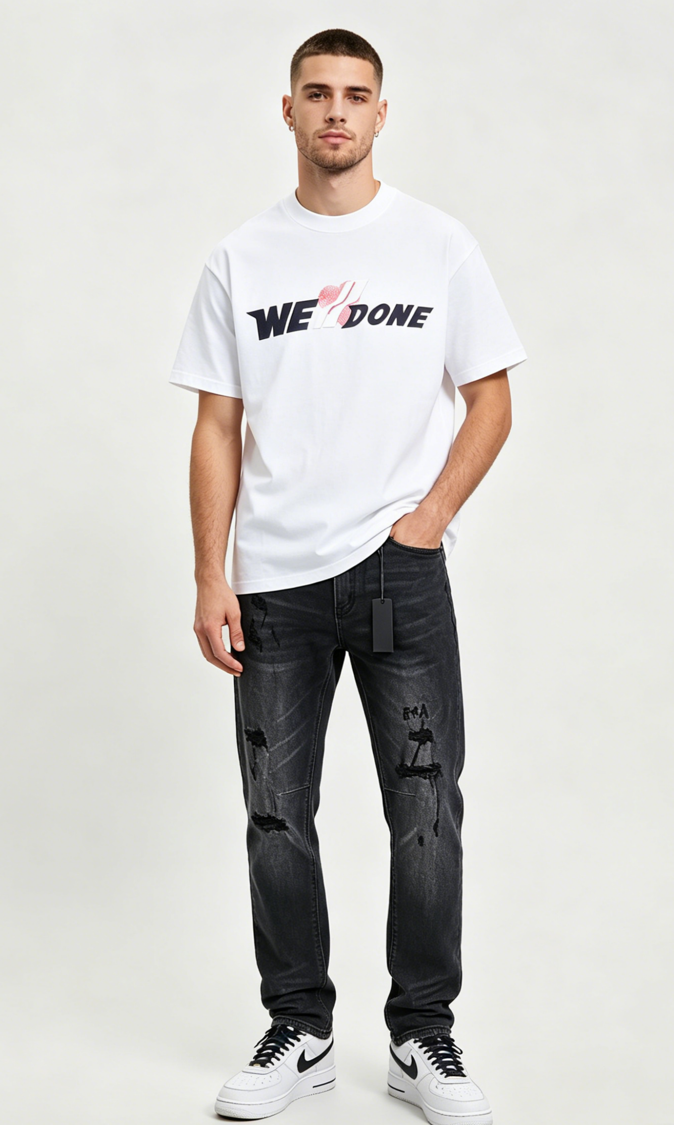 WE11DONE T-shirt 23SS Heart Letters and RTA Shorts RA918 Suit