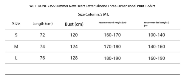 WE11DONE T-shirt 23SS Heart Letters and RTA Shorts RA918 Suit