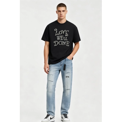 WE11DONE T-shirt 24SS TIvory Pearl Diamond and RTA Shorts RA901 Suit 01