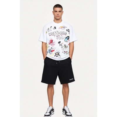 WE11DONE T-shirt graffiti hand-painted and 24SS Letter Logo Shorts Suit 01