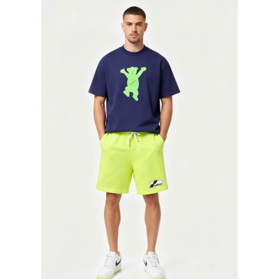WE11DONE T-shirt Teddy Bear Fleece and Silicone Logo Drawstring Shorts Suit 01