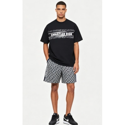 Dior T-shirt 26ss Doodle letters and Full-printed presbyopia Shorts Suit 01