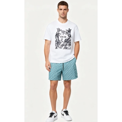 Dior T-shirt 26ss Flower Bird Silhouettes and Woven tape Shorts Suit 01