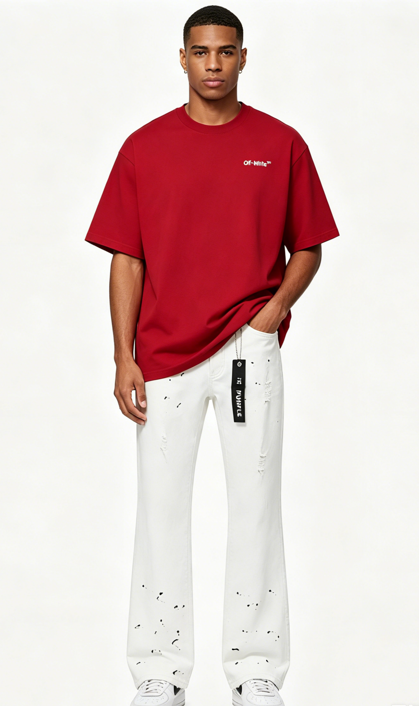 OFF-WHITE T-shirt Moon Arrow Print and Purple Brand Jeans PU707# Suit