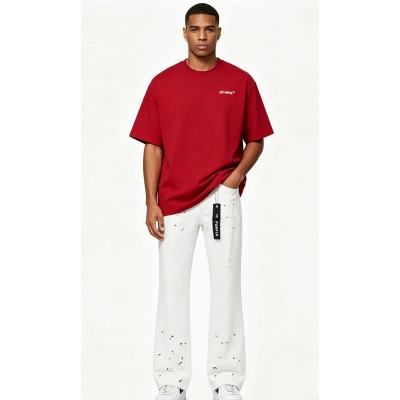 OFF-WHITE T-shirt Moon Arrow Print and Purple Brand Jeans PU707# Suit 01