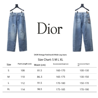 Dior T-shirt 26ss Mbroidery and Distressed Patchwork Wide-Leg Jeans Suit 02