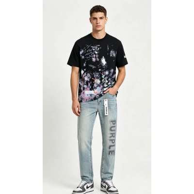 OFF-WHITE T-shirt Fireworks splash ink and Purple Brand Jeans PU826# Suit 01
