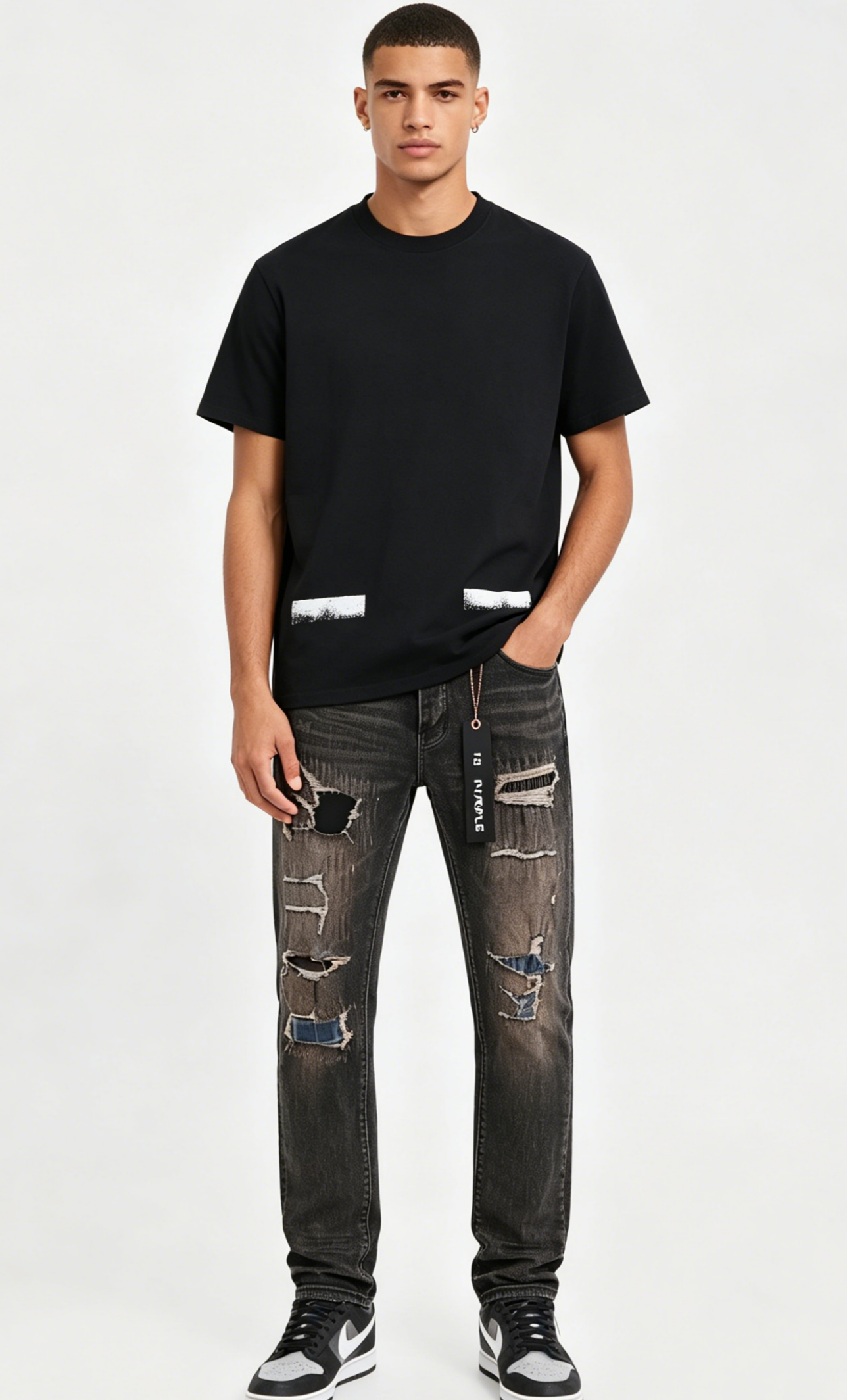 OFF-WHITE T-shirt Sandblasted Twill and Purple Brand Jeans PU157# Suit