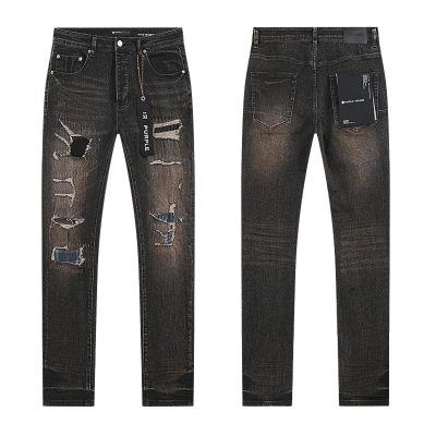 OFF-WHITE T-shirt Sandblasted Twill and Purple Brand Jeans PU157# Suit 02
