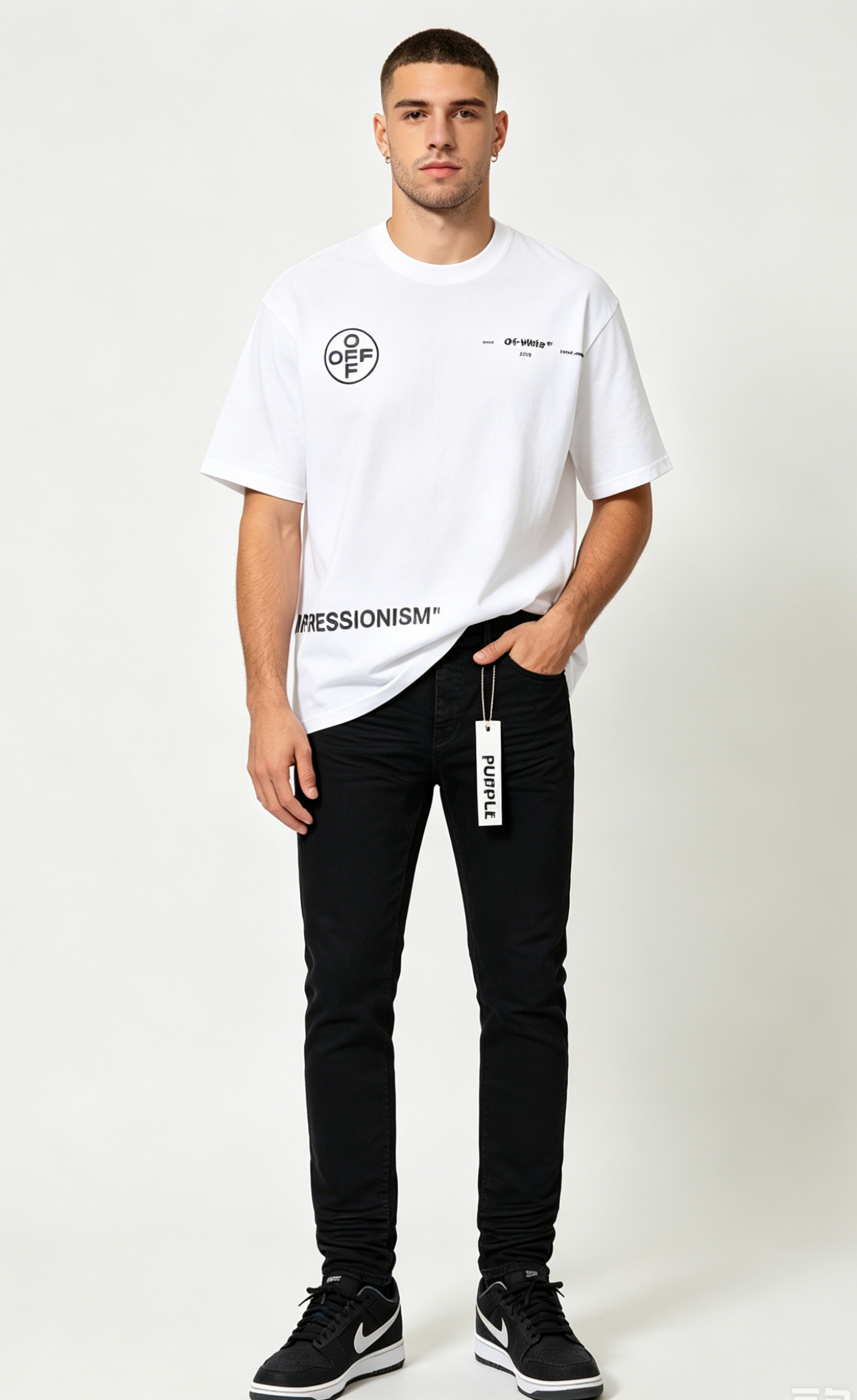 OFF-WHITE T-shirt 99 rrow doodle and Purple Brand Jeans PU180# Suit
