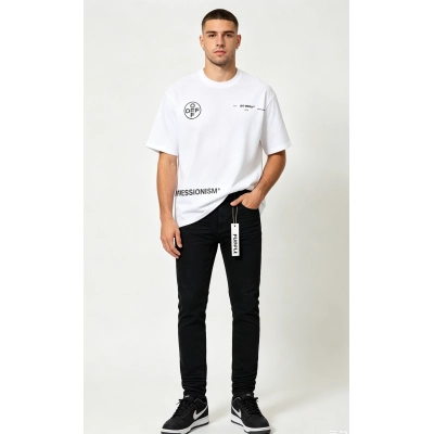 OFF-WHITE T-shirt 99 rrow doodle and Purple Brand Jeans PU180# Suit 01