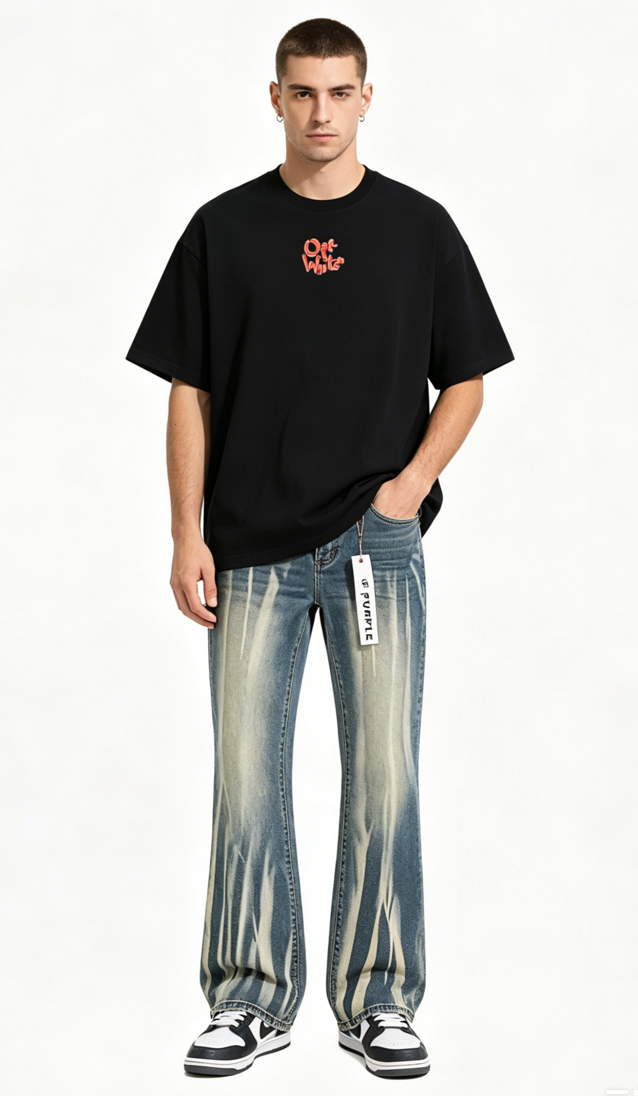 OFF-WHITE T-shirt Dragon Printed and Purple Brand Jeans PU182# Suit