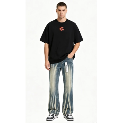 OFF-WHITE T-shirt Dragon Printed and Purple Brand Jeans PU182# Suit 01