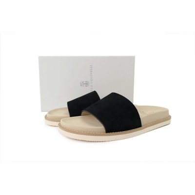PKGoden Brunello Cucinelli Suede 1Slide Sandals Black 01