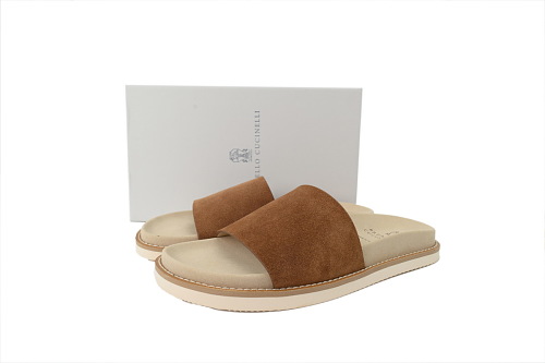 PKGoden Brunello Cucinelli Suede 1Slide Sandals Brown