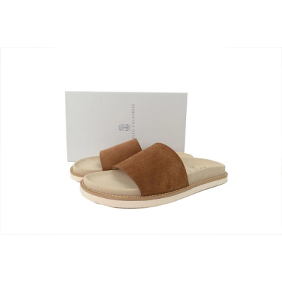 PKGoden Brunello Cucinelli Suede 1Slide Sandals Brown 01