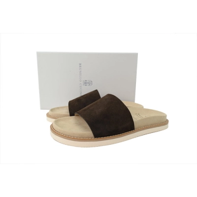 PKGoden Brunello Cucinelli Suede 1Slide Sandals Coffee 01