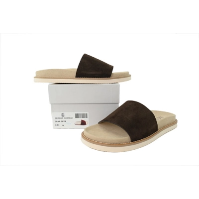 PKGoden Brunello Cucinelli Suede 1Slide Sandals Coffee 02