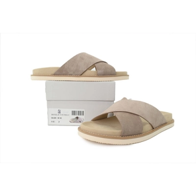 PKGoden Brunello Cucinelli Suede Cross Slide Sandals Beige 02