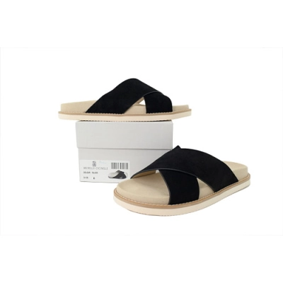 PKGoden Brunello Cucinelli Suede Cross Slide Sandals Black 02