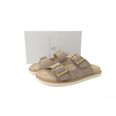 PKGoden Brunello Cucinelli Suede Slide Sandals Beige 01