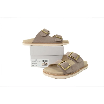 PKGoden Brunello Cucinelli Suede Slide Sandals Beige 02