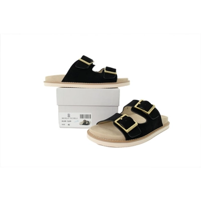 PKGoden Brunello Cucinelli Suede Slide Sandals Black 02