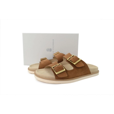 PKGoden Brunello Cucinelli Suede Slide Sandals Brown 01
