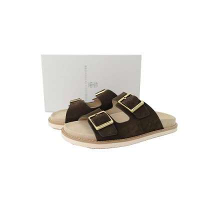 PKGoden Brunello Cucinelli Suede 2 Slide Sandals Coffee 01