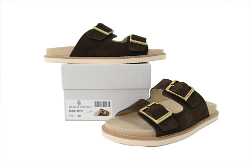 PKGoden Brunello Cucinelli Suede 2 Slide Sandals Coffee