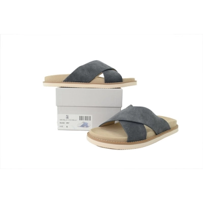 PKGoden Brunello Cucinelli Suede Cross Slide Sandals Grey 02