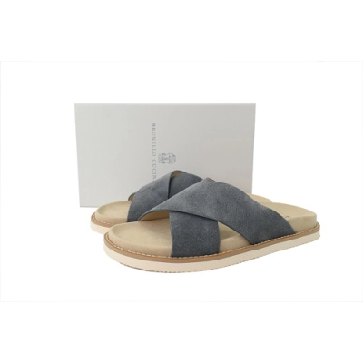 PKGoden Brunello Cucinelli Suede Cross Slide Sandals Grey 01