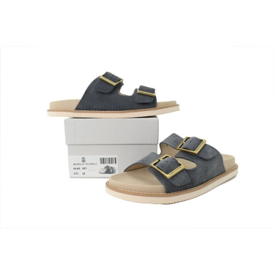 PKGoden Brunello Cucinelli Suede Slide Sandals Grey 02